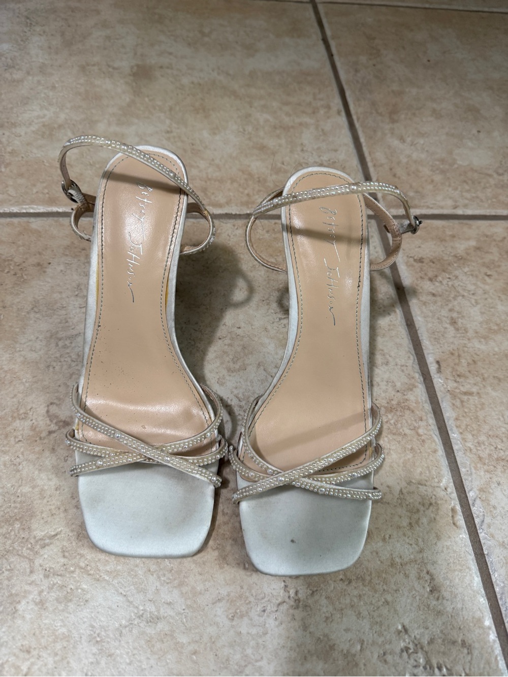 Betsey Johnson Ivory Pearl-Strap Dress Heels
